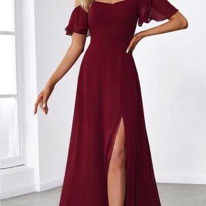 Elegant Burgundy Off-Shoulder Dress BNWT